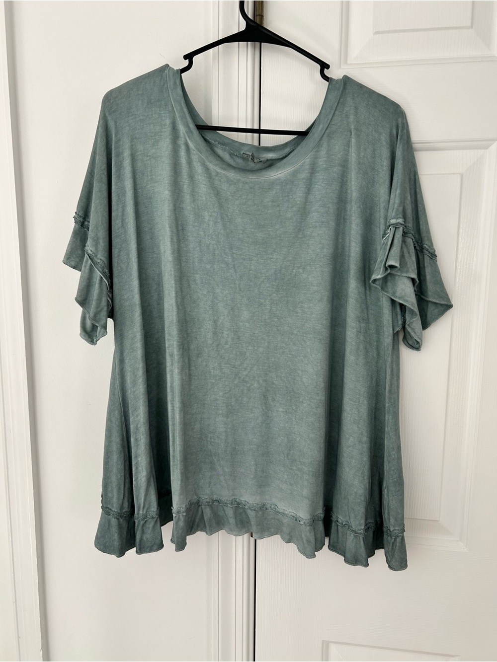 POL Sage Green Ruffle Sleeve Top